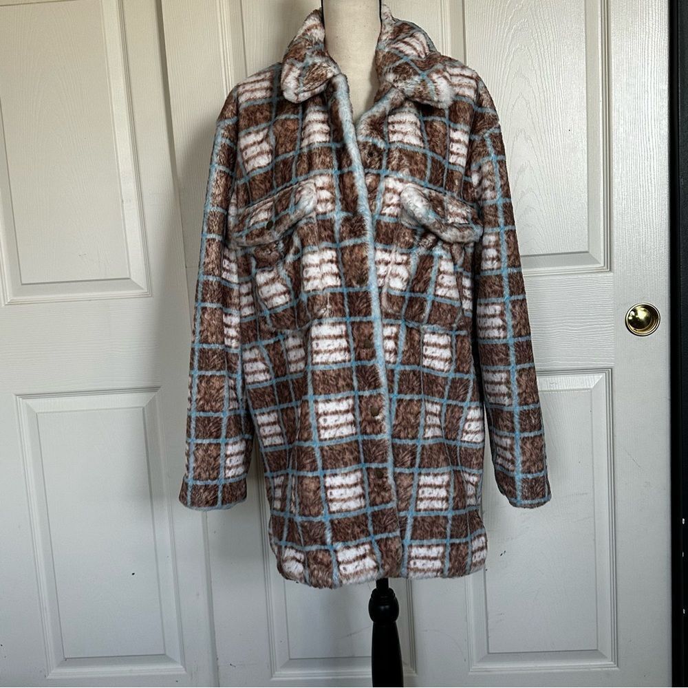 Hutch for Free People Plaid Faux Fur Shirt Jacket, Large - Picture 10 of 13